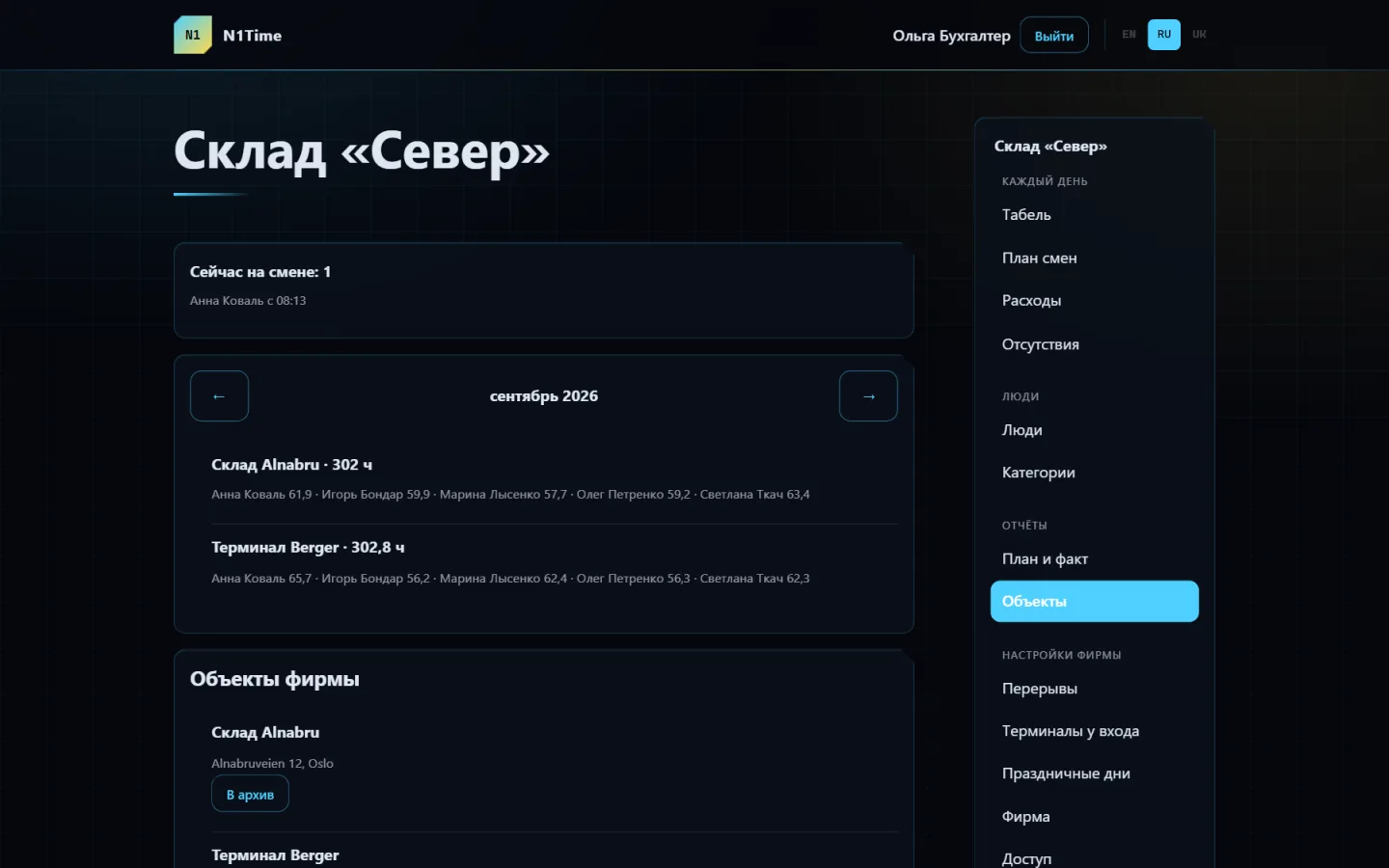 Часы по объектам