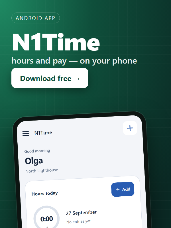N1Time — hours and pay tracker for the phone