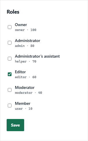 A person's page: the “Roles” block