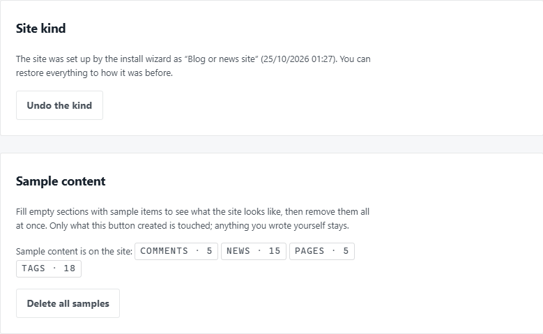 “Modules”: site kind and samples